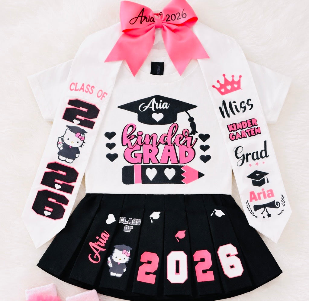 Customized Kindergarten skirt set 2026| PreK |5TH Grade | grad stole | Cap Topper