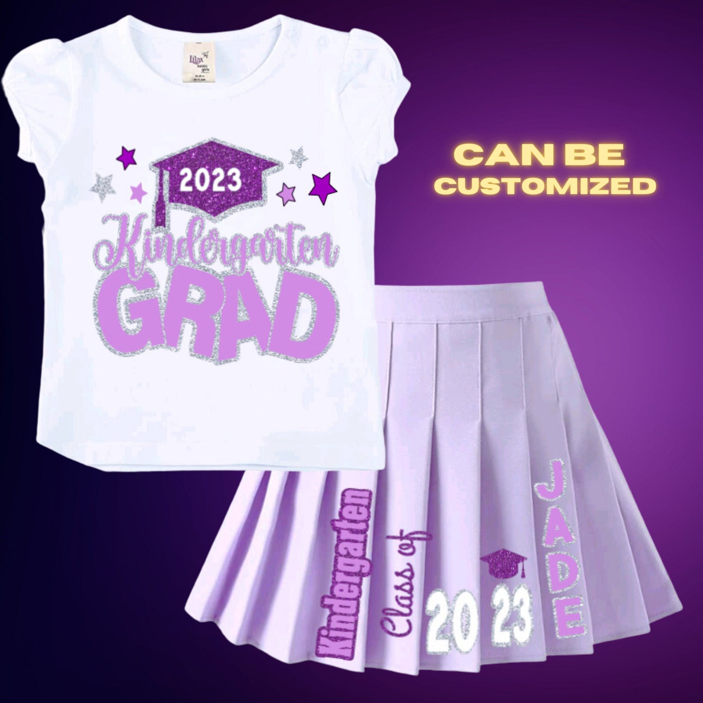Customized Kindergarten skirt set 2024 | PreK |5TH Grade | grad stole | Cap Topper