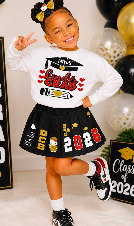 Customized Kindergarten skirt set 2026| PreK |5TH Grade | grad stole | Cap Topper